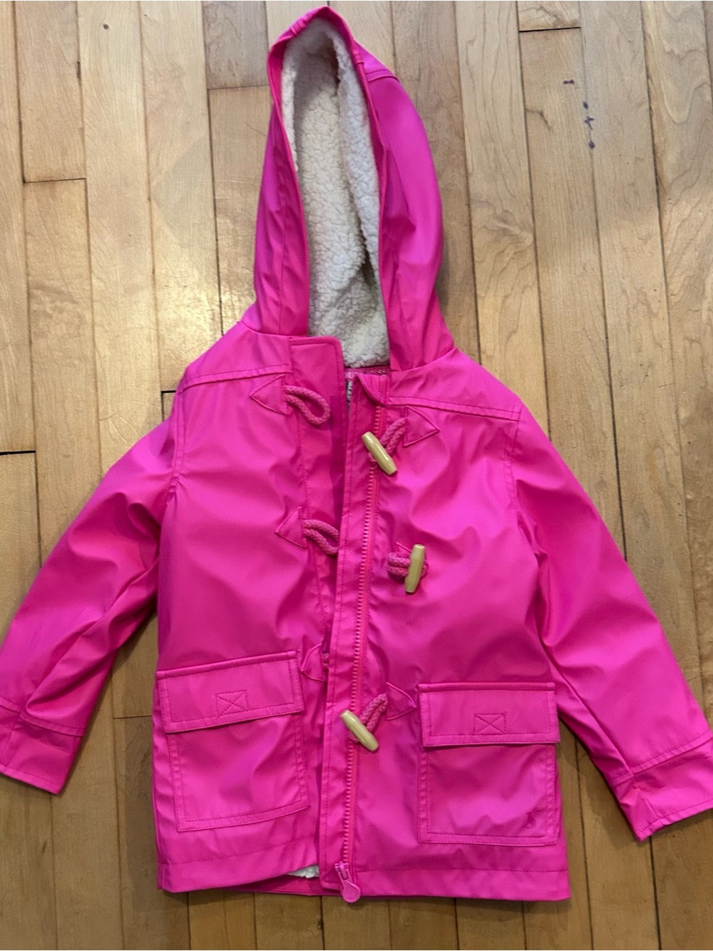 Joules bright Pink Hooded Raincoat with Sherpa Lining